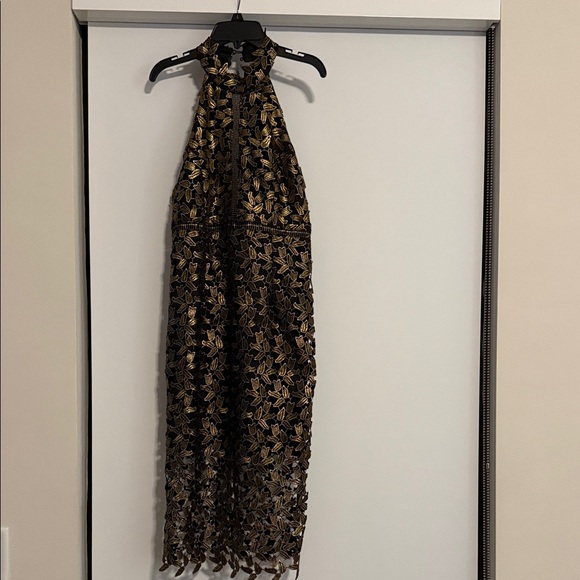 Bardot Black and Gold Halter Dress - Picture 1 of 5